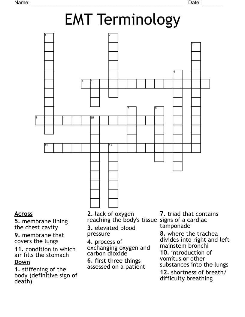 EMT Terminology Crossword