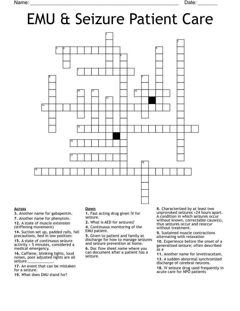 EMU & Seizure Patient Care Crossword