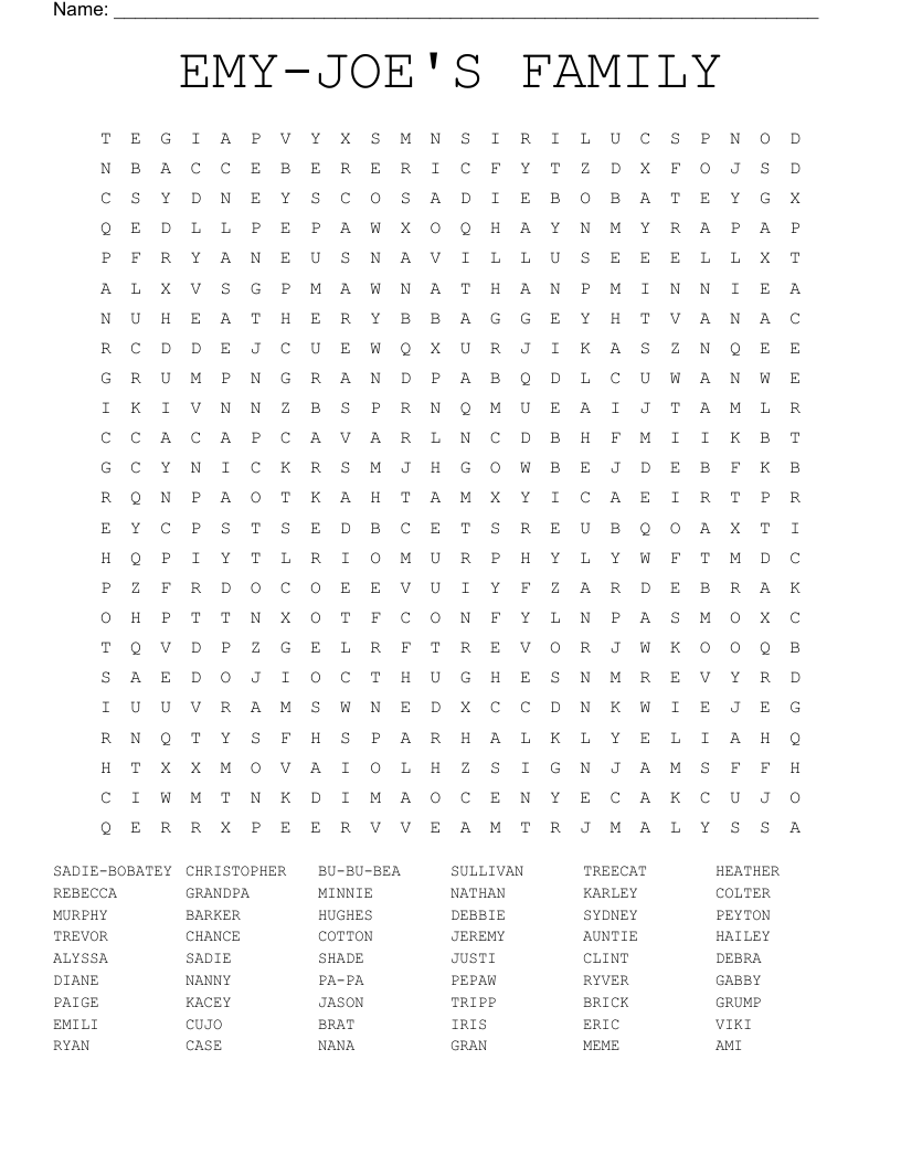 EMY-JOE'S FAMILY Word Search