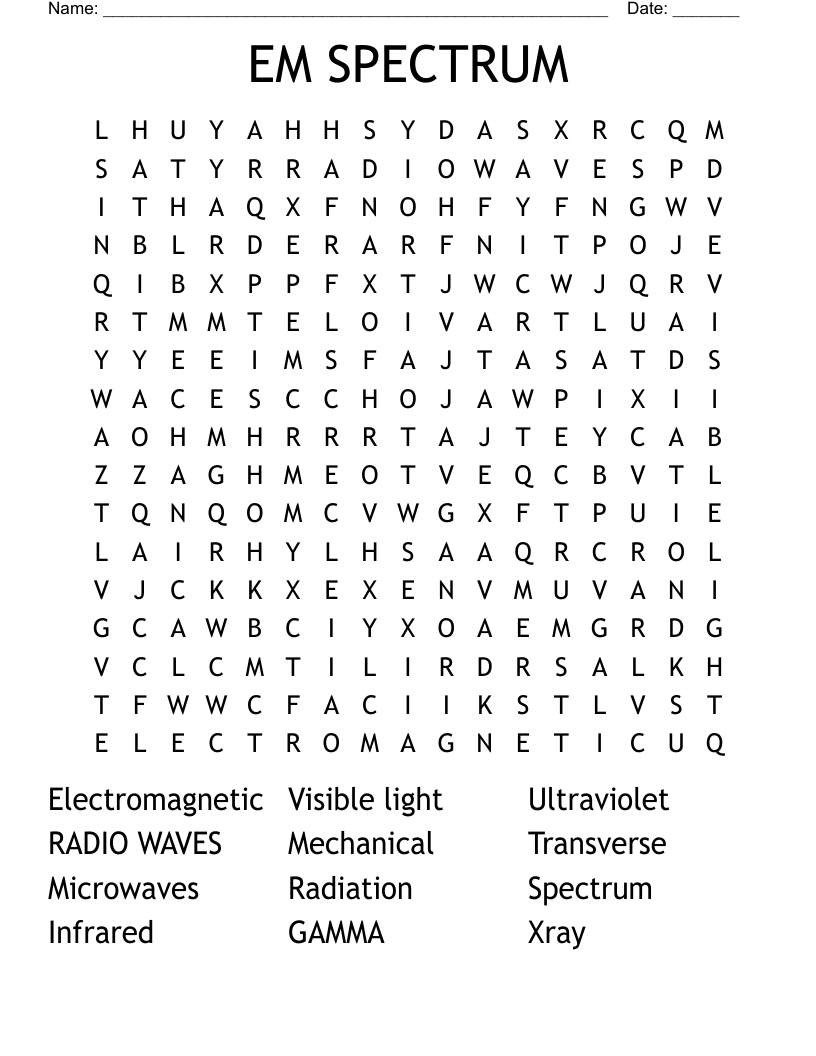 EM SPECTRUM Word Search
