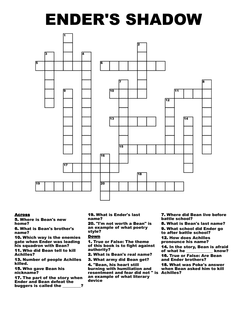 ENDER'S SHADOW Crossword