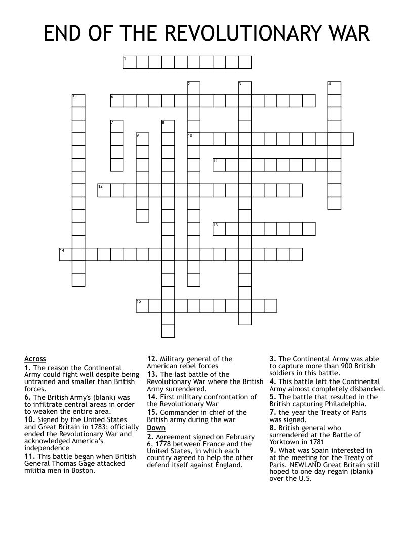 END OF THE REVOLUTIONARY WAR Crossword