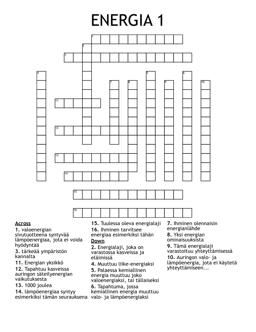 ENERGIA 1 Crossword