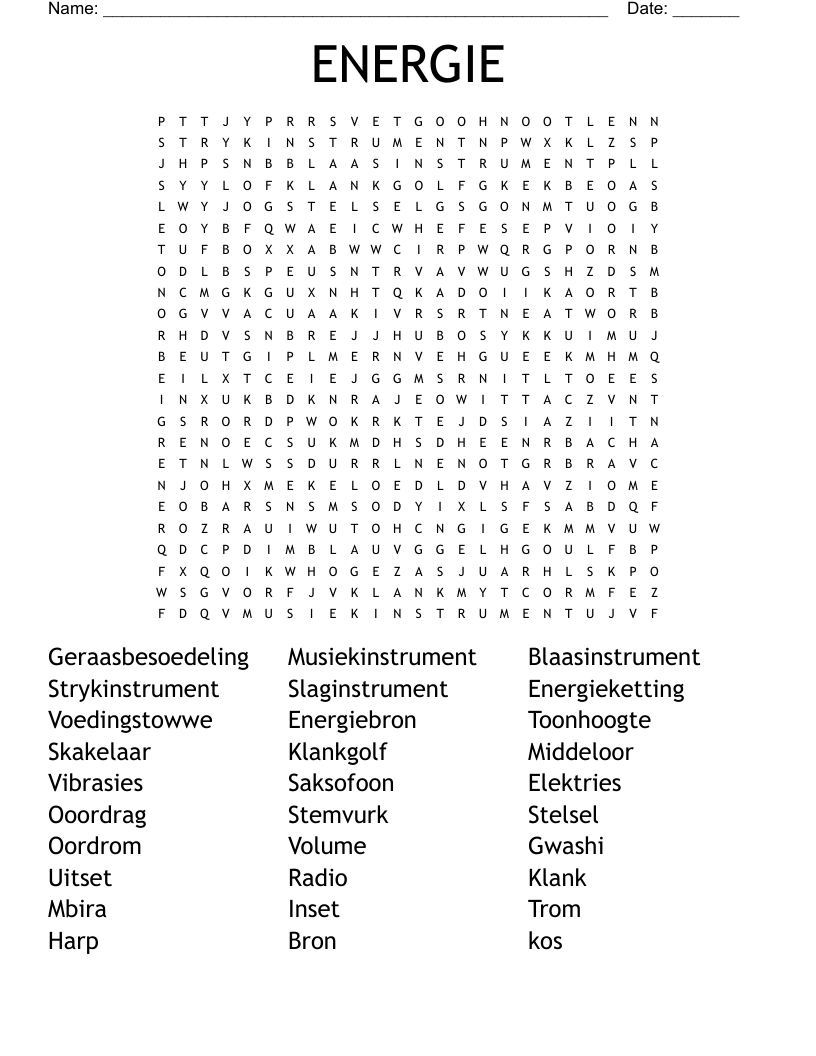 ENERGIE Word Search