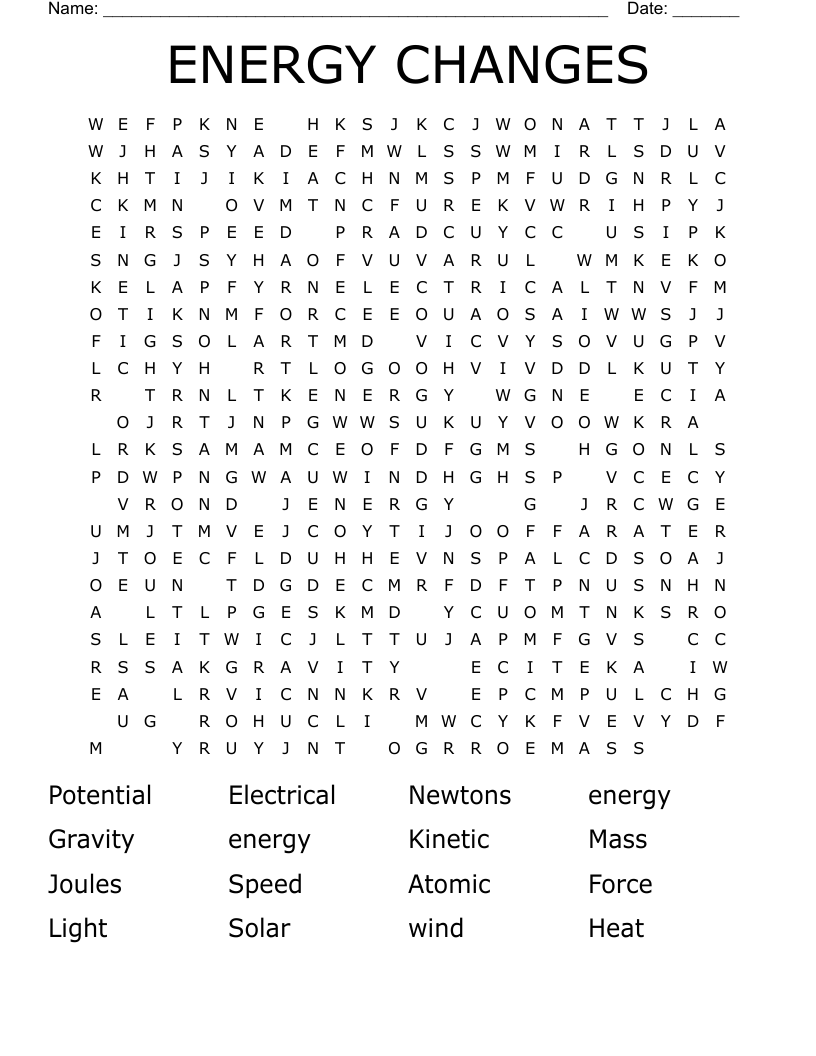 ENERGY CHANGES  Word Search