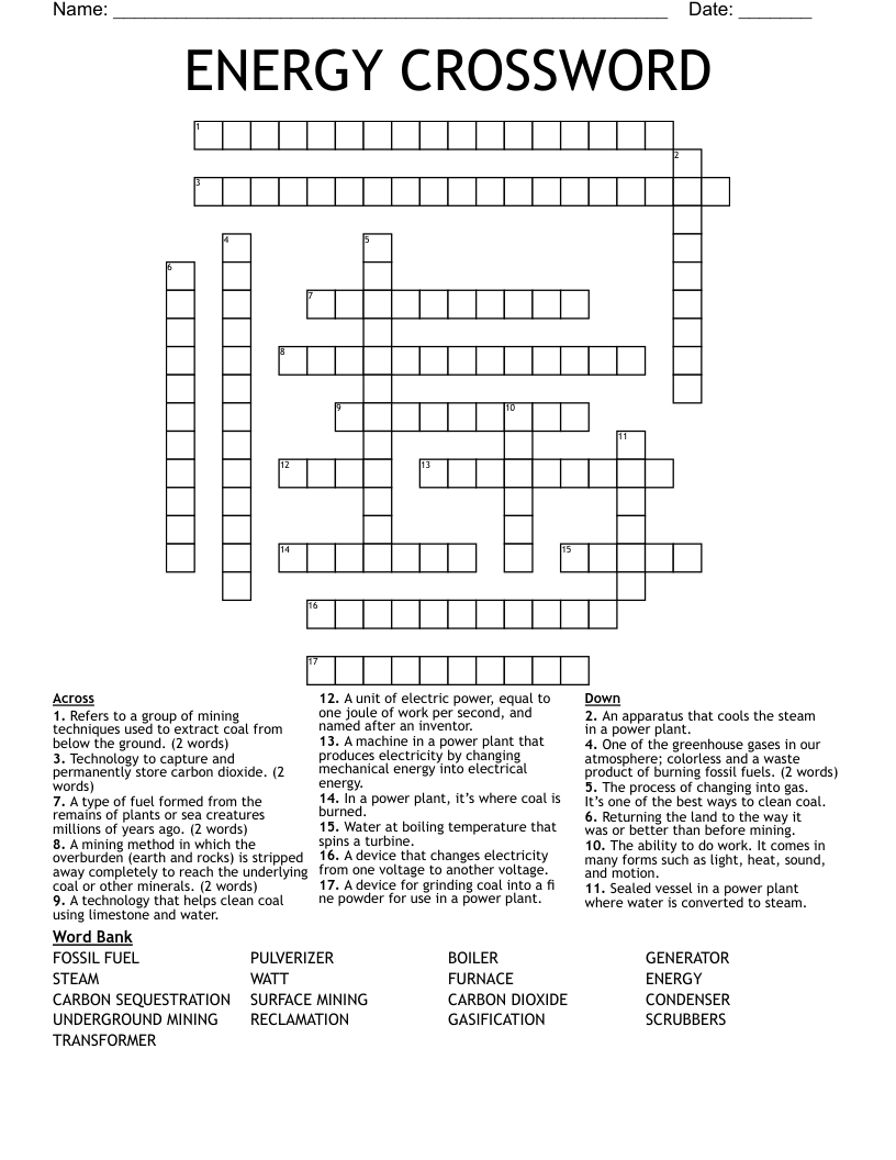 ENERGY CROSSWORD