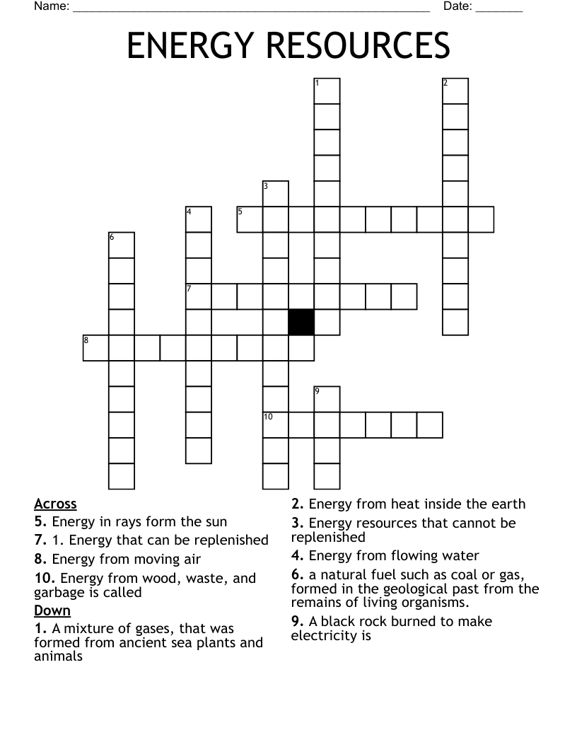 ENERGY RESOURCES Crossword