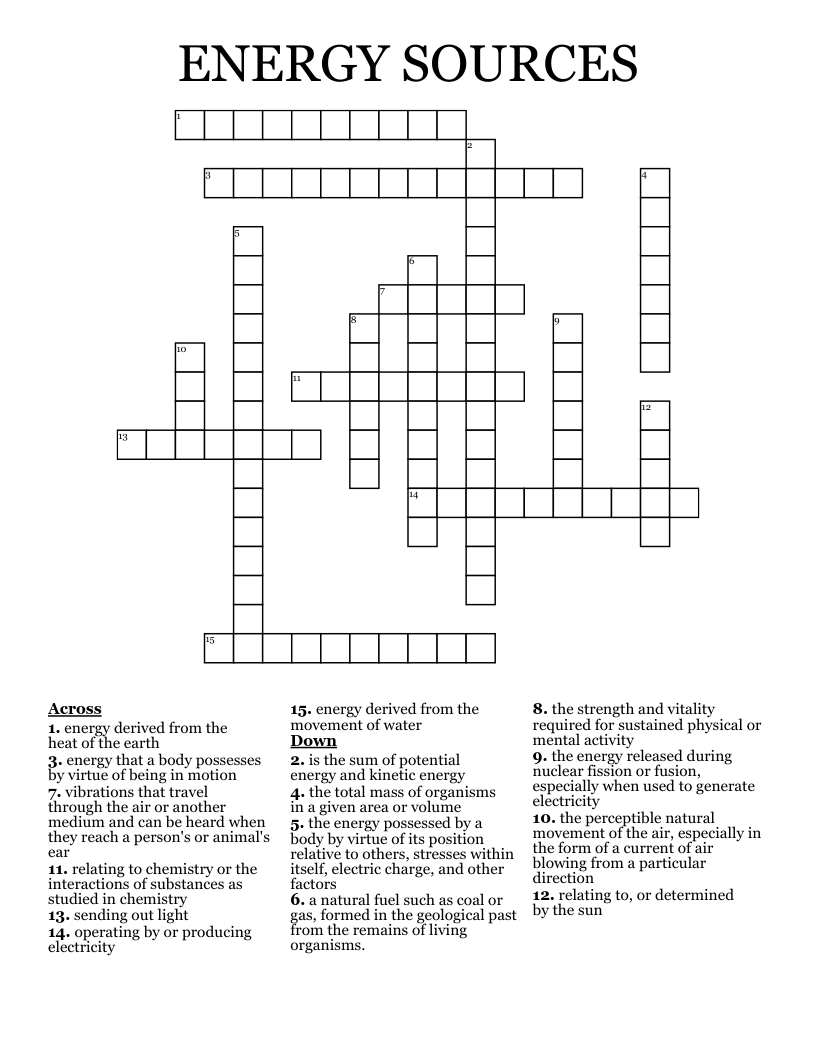 ENERGY SOURCES Crossword