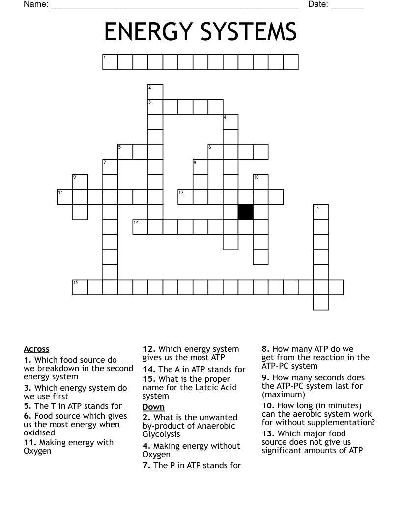 ENERGY SYSTEMS Crossword