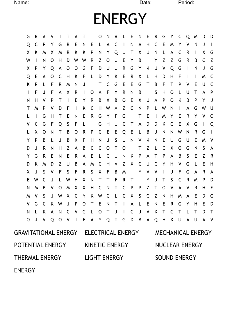 ENERGY  Word Search