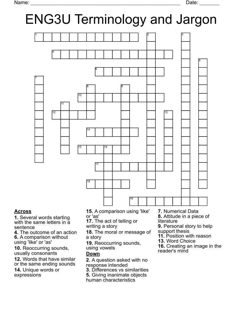 ENG3U Terminology and Jargon Crossword