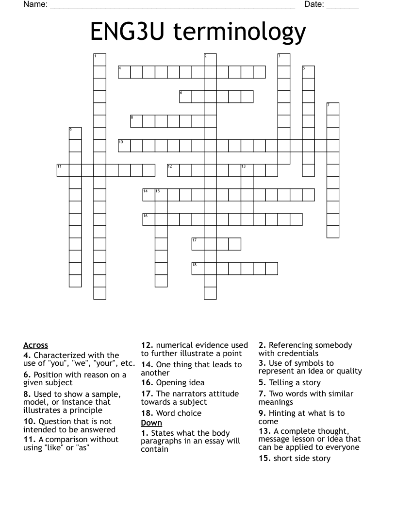 ENG3U terminology Crossword