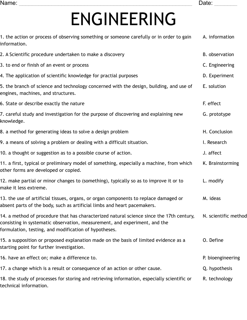 ENGINEERING Worksheet