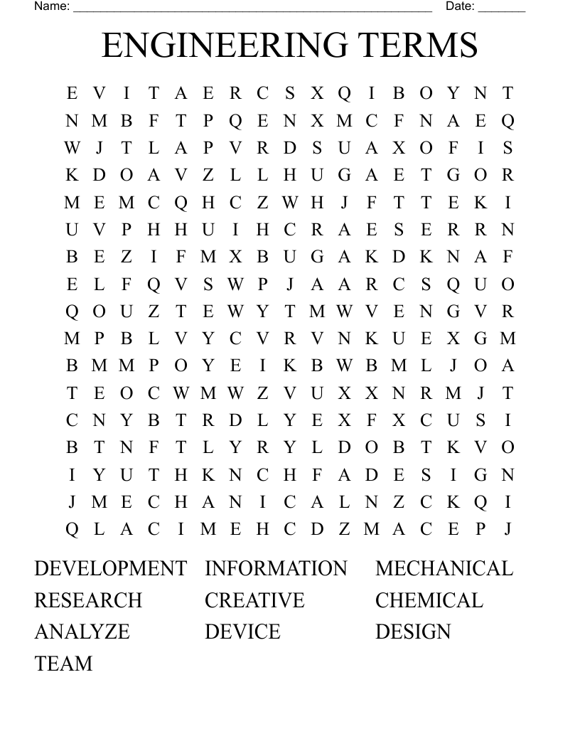 ENGINEERING TERMS   Word Search