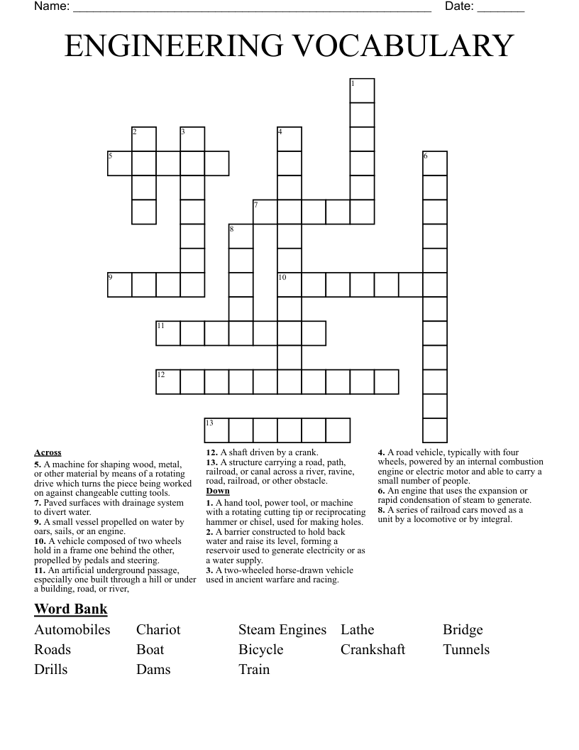 ENGINEERING VOCABULARY  Crossword