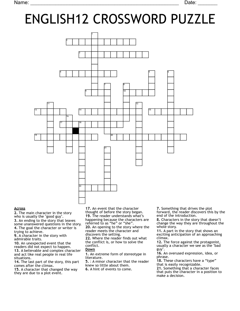 ENGLISH12 CROSSWORD PUZZLE