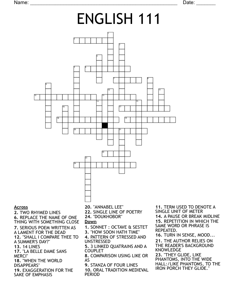 ENGLISH 111  Crossword