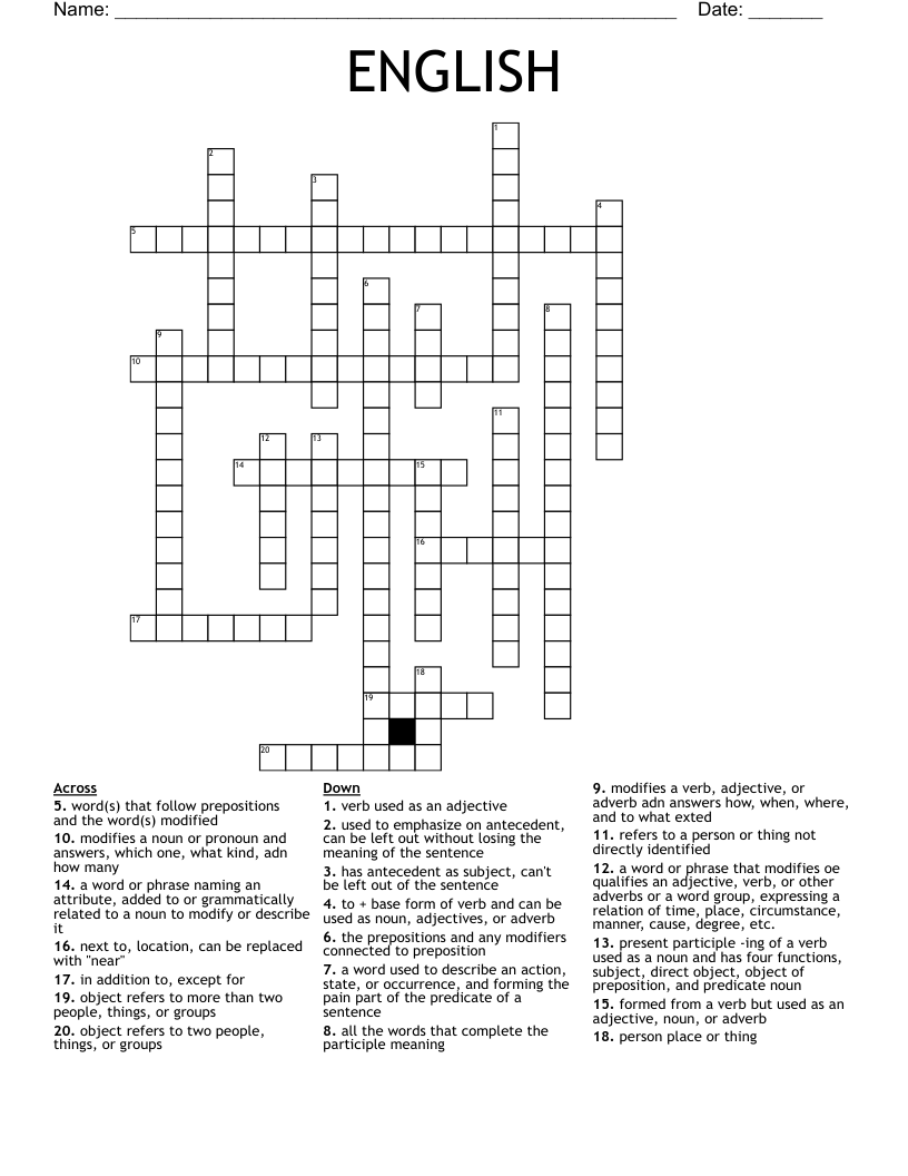 ENGLISH Crossword