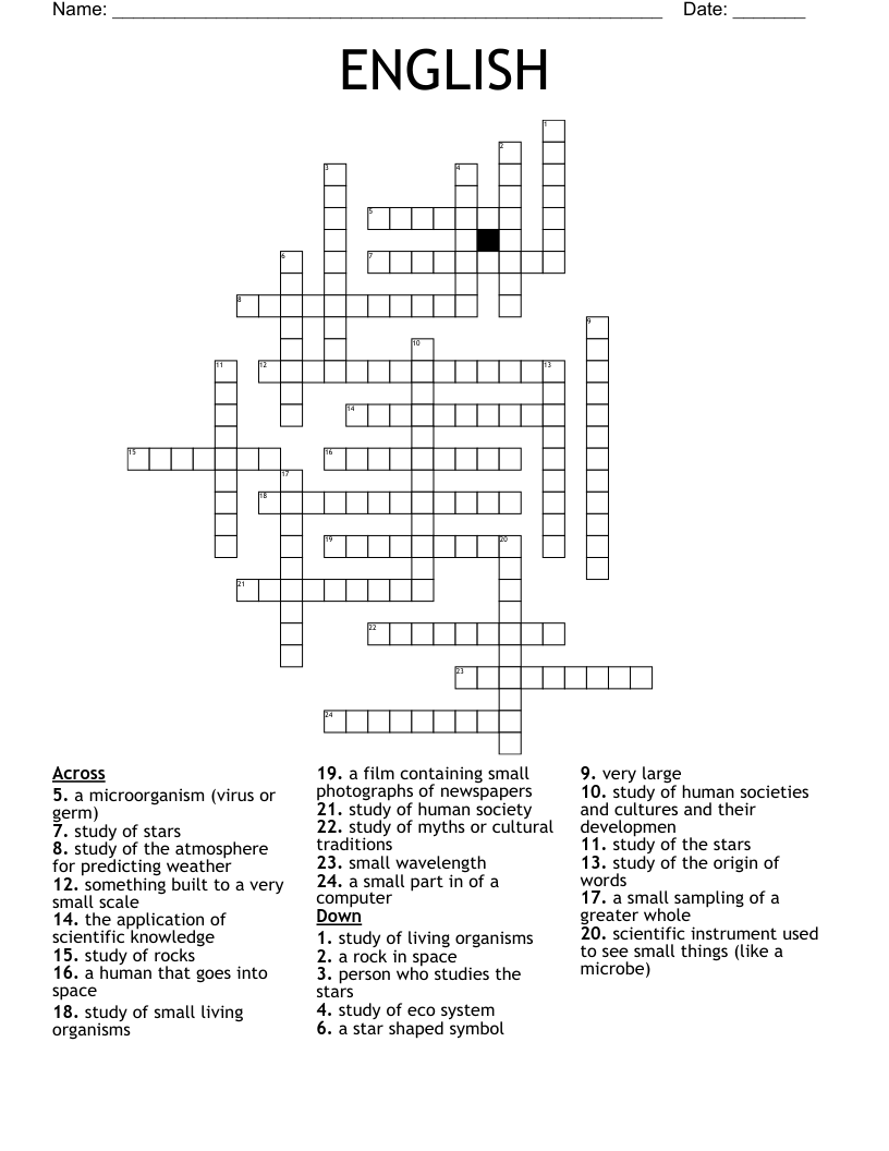 ENGLISH Crossword