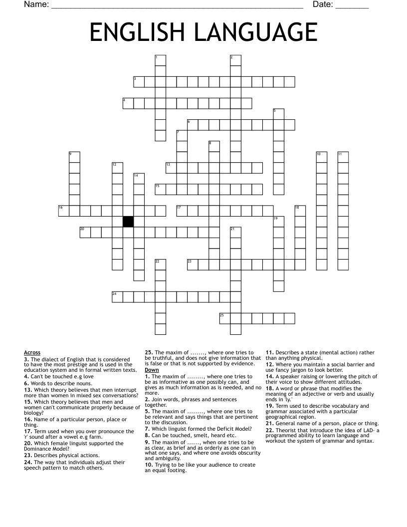 ENGLISH LANGUAGE Crossword