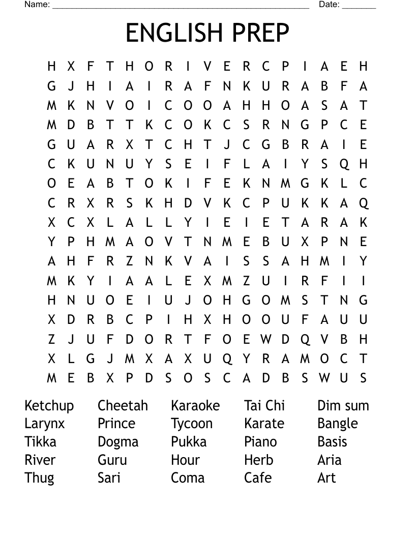 ENGLISH PREP Word Search
