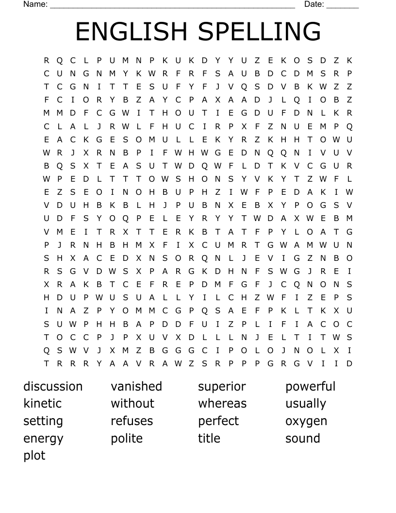 ENGLISH SPELLING Word Search