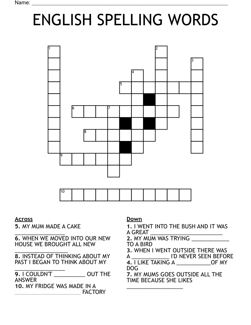 ENGLISH SPELLING WORDS  Crossword
