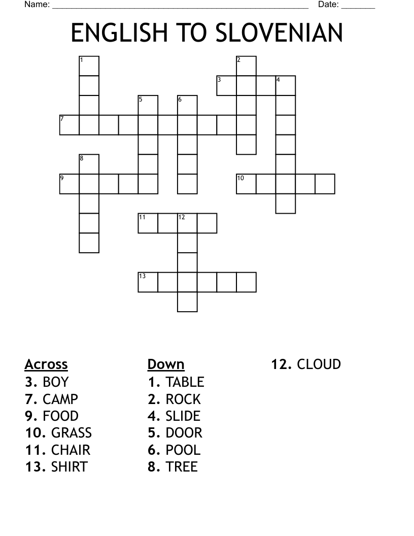 ENGLISH TO SLOVENIAN  Crossword