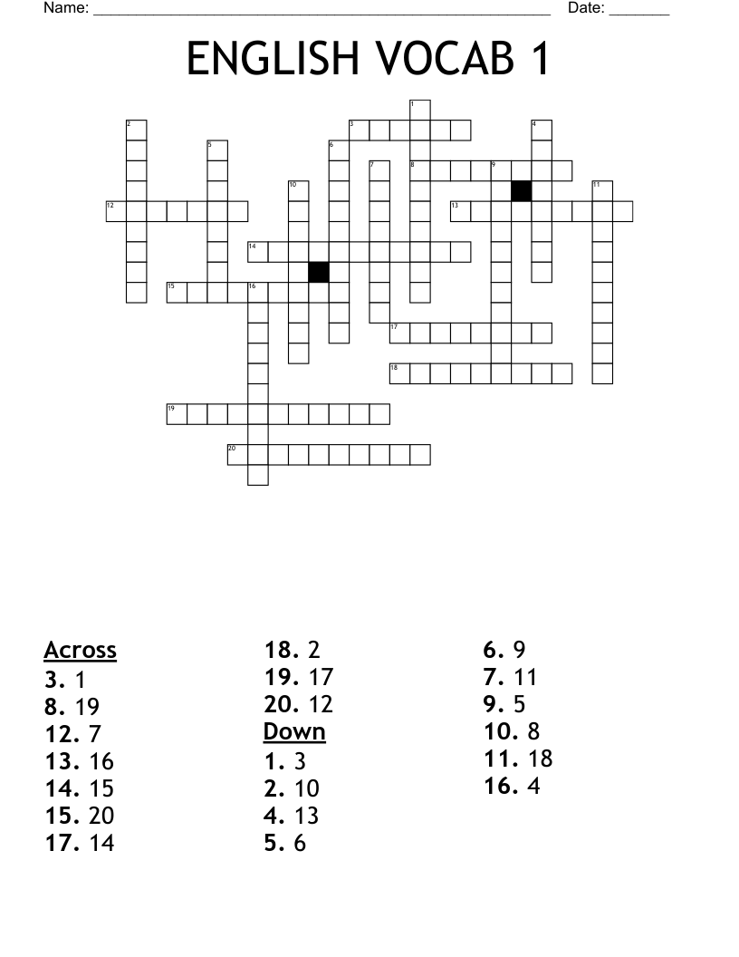 ENGLISH VOCAB 1 Crossword