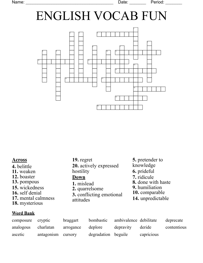 ENGLISH VOCAB FUN Crossword