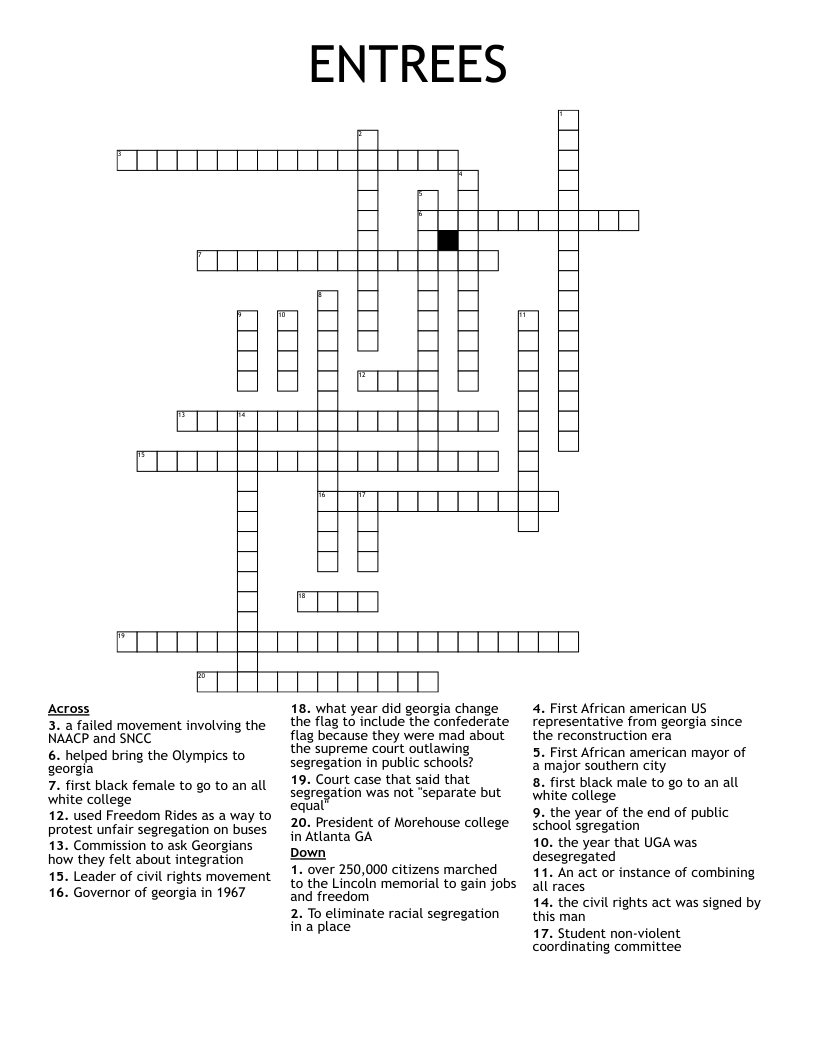 ENTREES Crossword