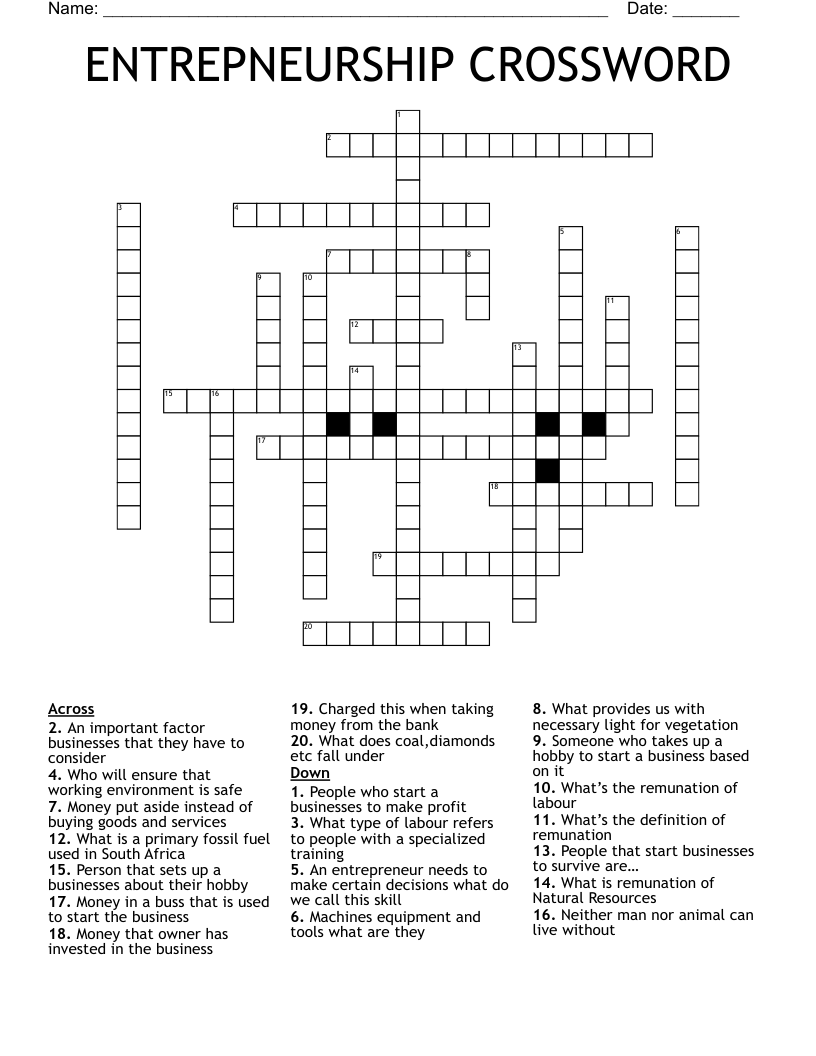ENTREPNEURSHIP CROSSWORD