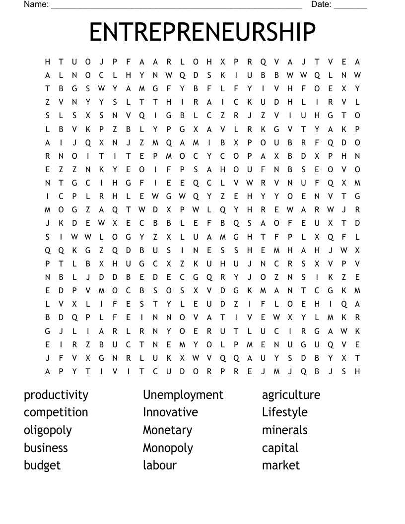 ENTREPRENEURSHIP Word Search