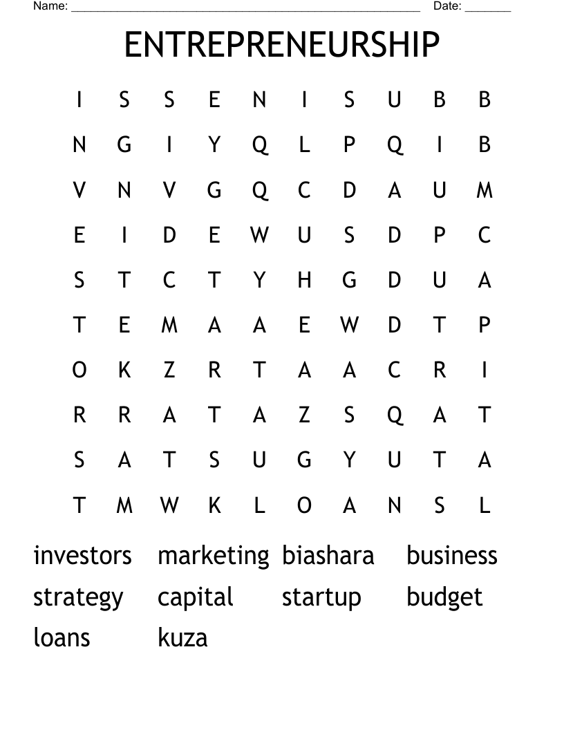 ENTREPRENEURSHIP Word Search