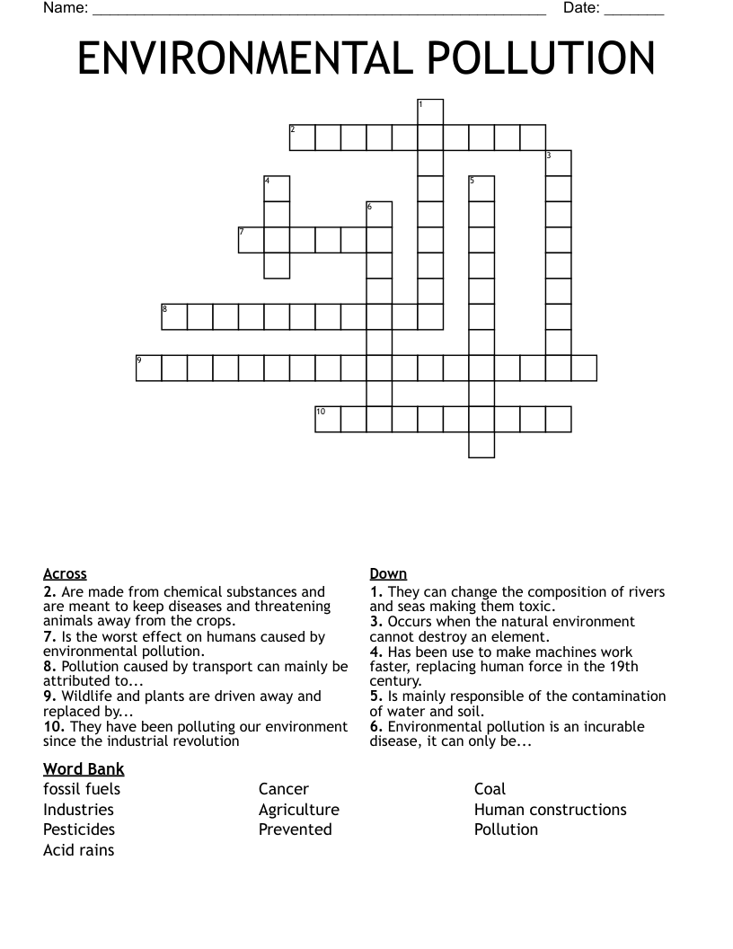ENVIRONMENTAL POLLUTION Crossword