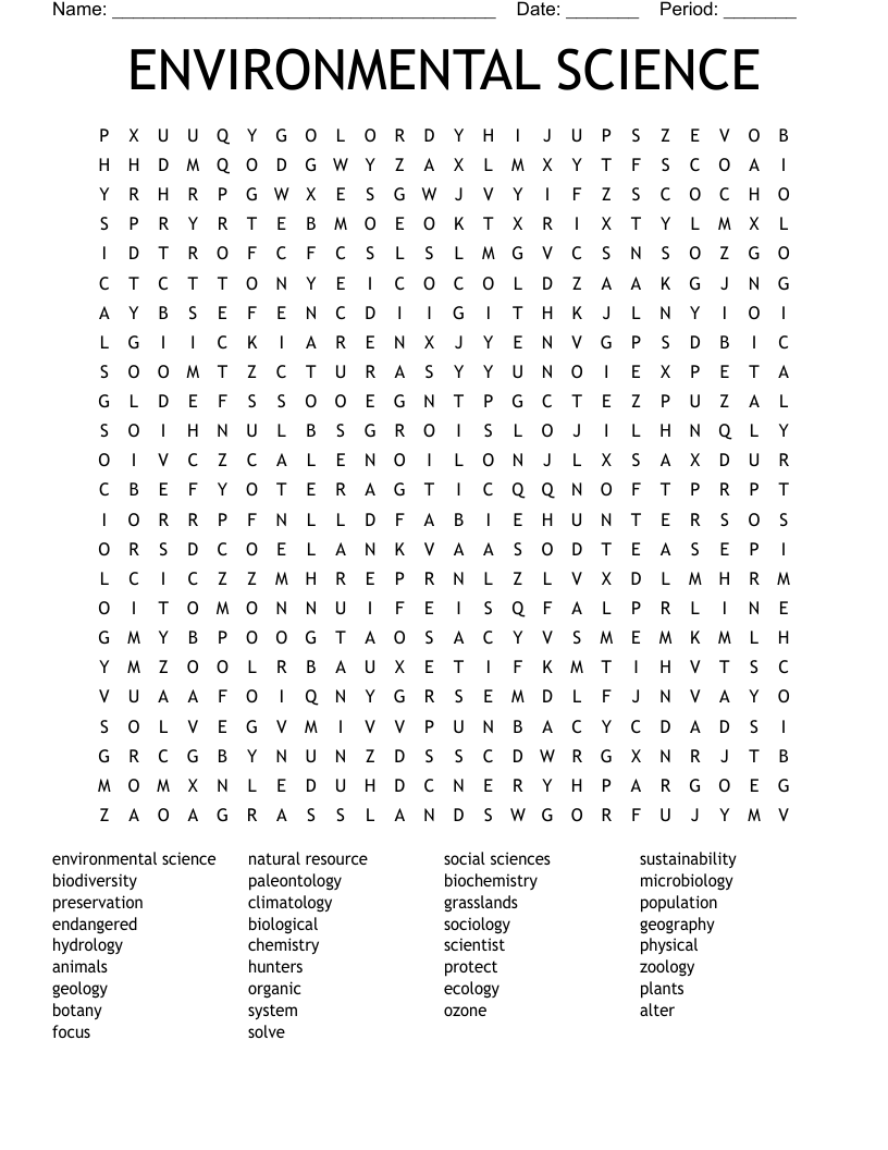 ENVIRONMENTAL SCIENCE Word Search