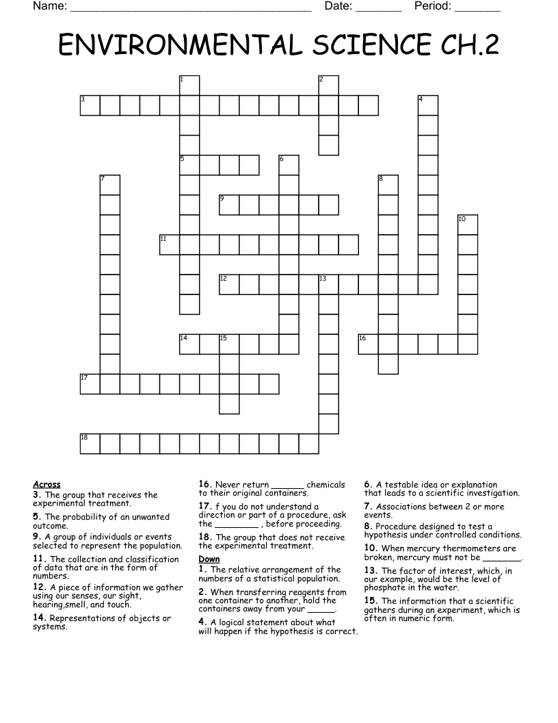 ENVIRONMENTAL SCIENCE CH.2 Crossword