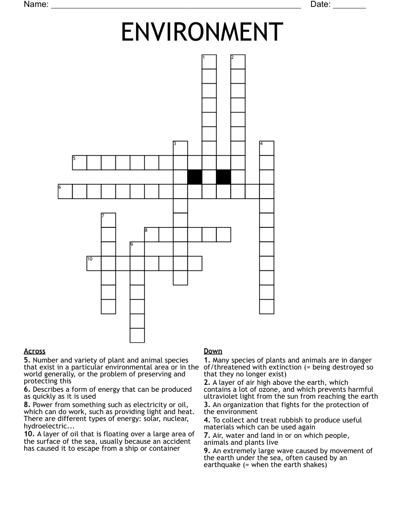 ENVIRONMENT Crossword