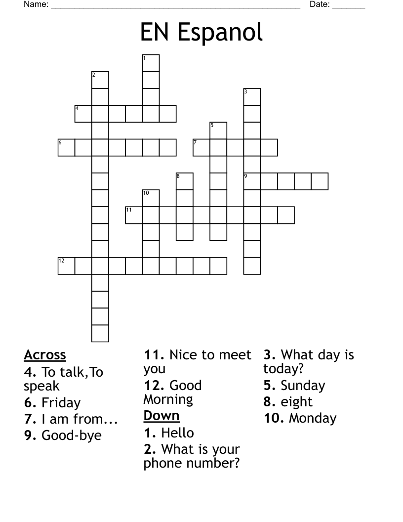 EN Espanol Crossword