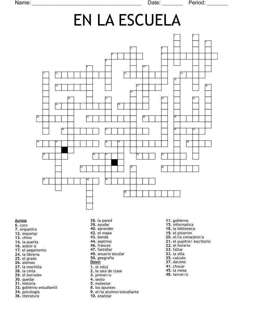 EN LA ESCUELA Crossword
