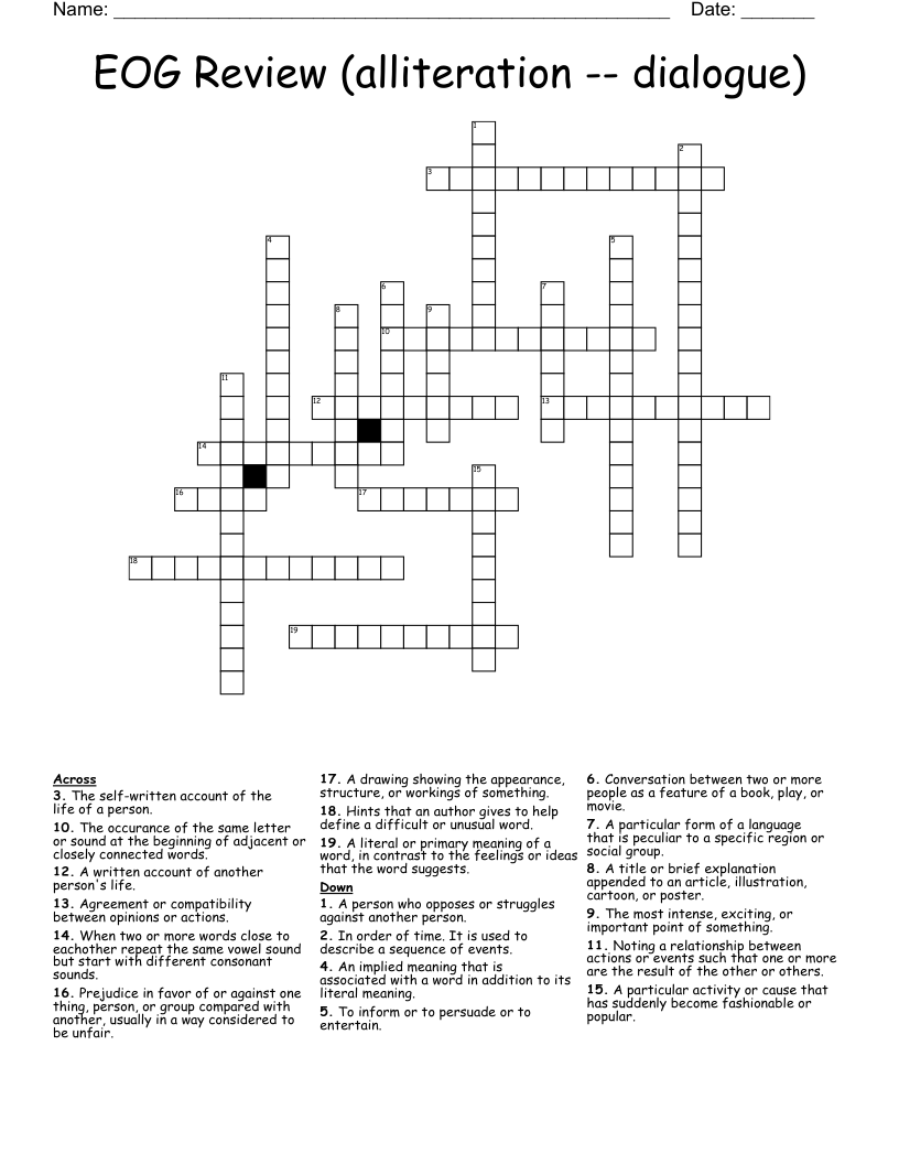 EOG Review (alliteration -- dialogue) Crossword