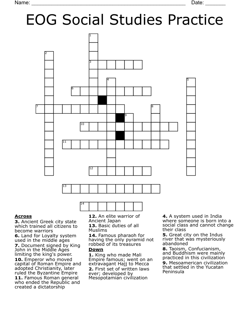 EOG Social Studies Practice Crossword