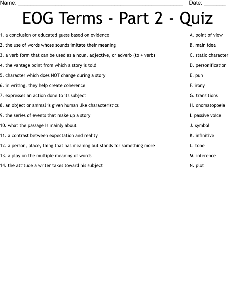 EOG Terms - Part 2 - Quiz Worksheet