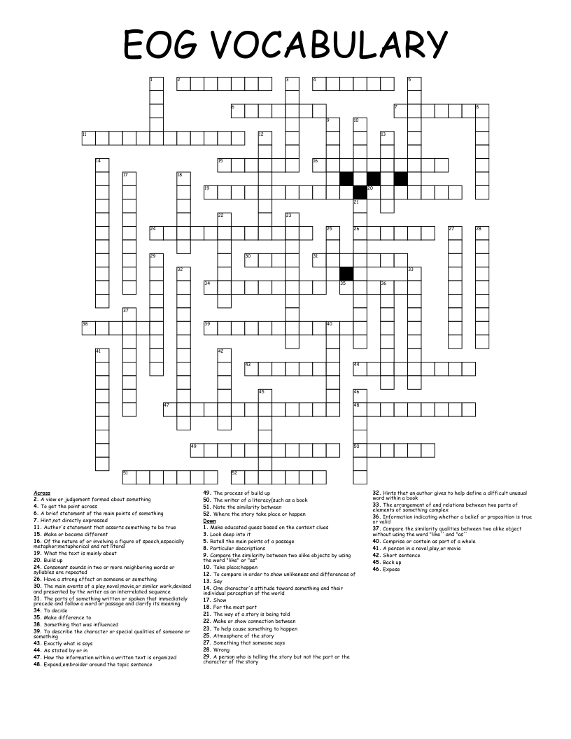 EOG VOCABULARY Crossword