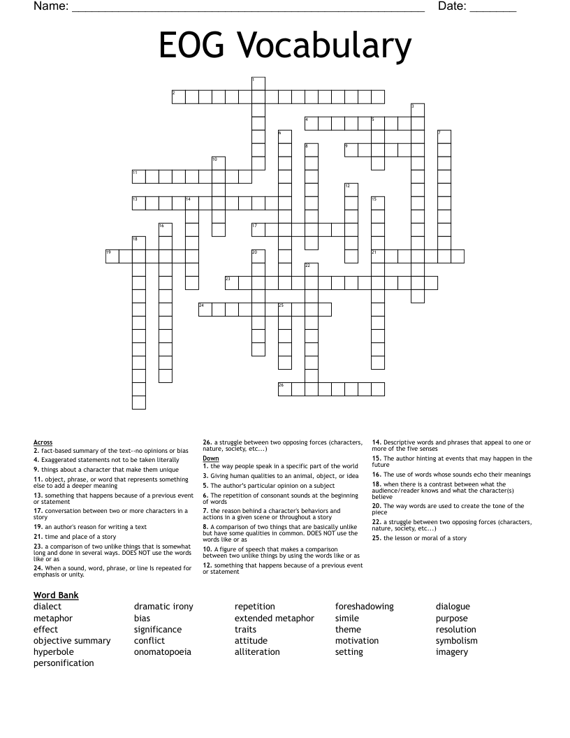 EOG Vocabulary Crossword