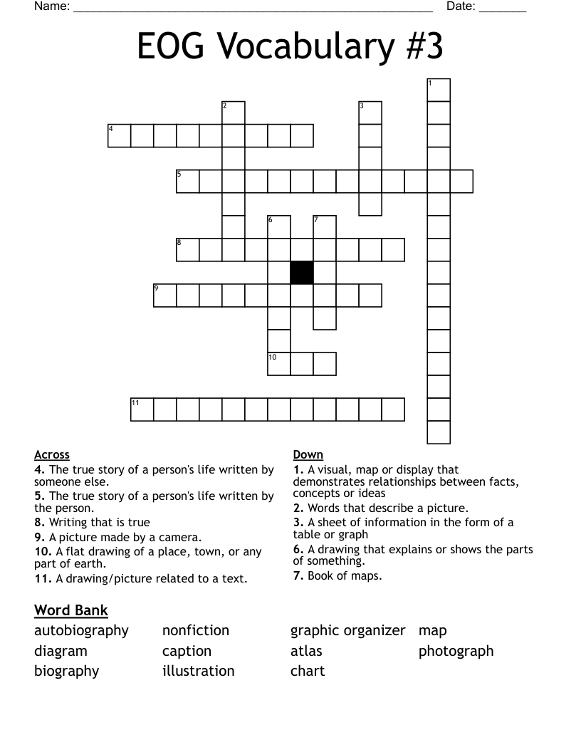 EOG Vocabulary #3 Crossword