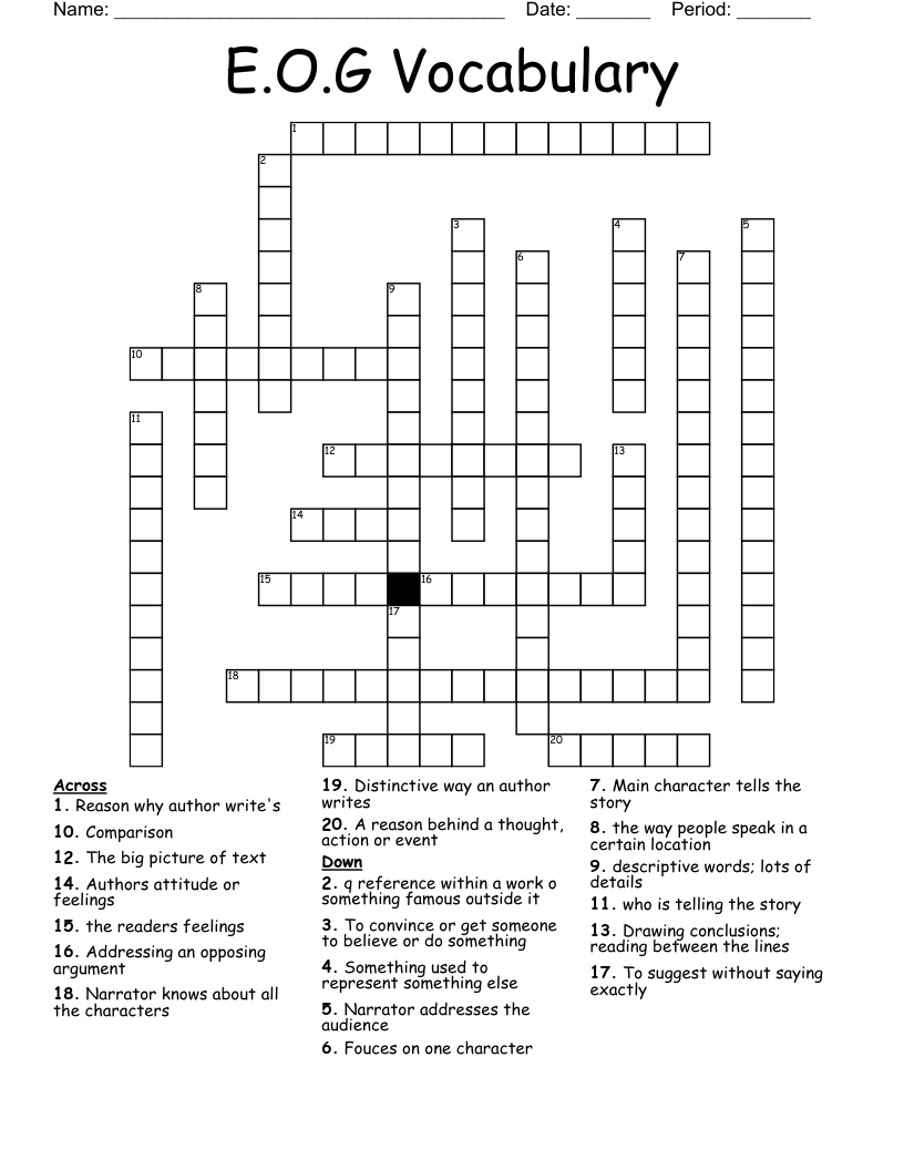 E.O.G Vocabulary  Crossword