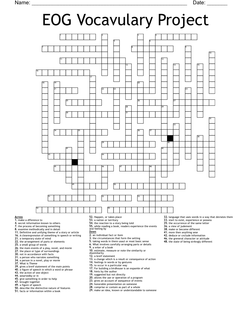 EOG Vocavulary Project Crossword