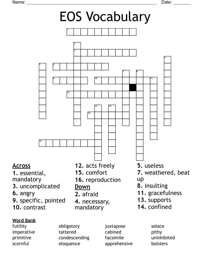 EOS Vocabulary Crossword
