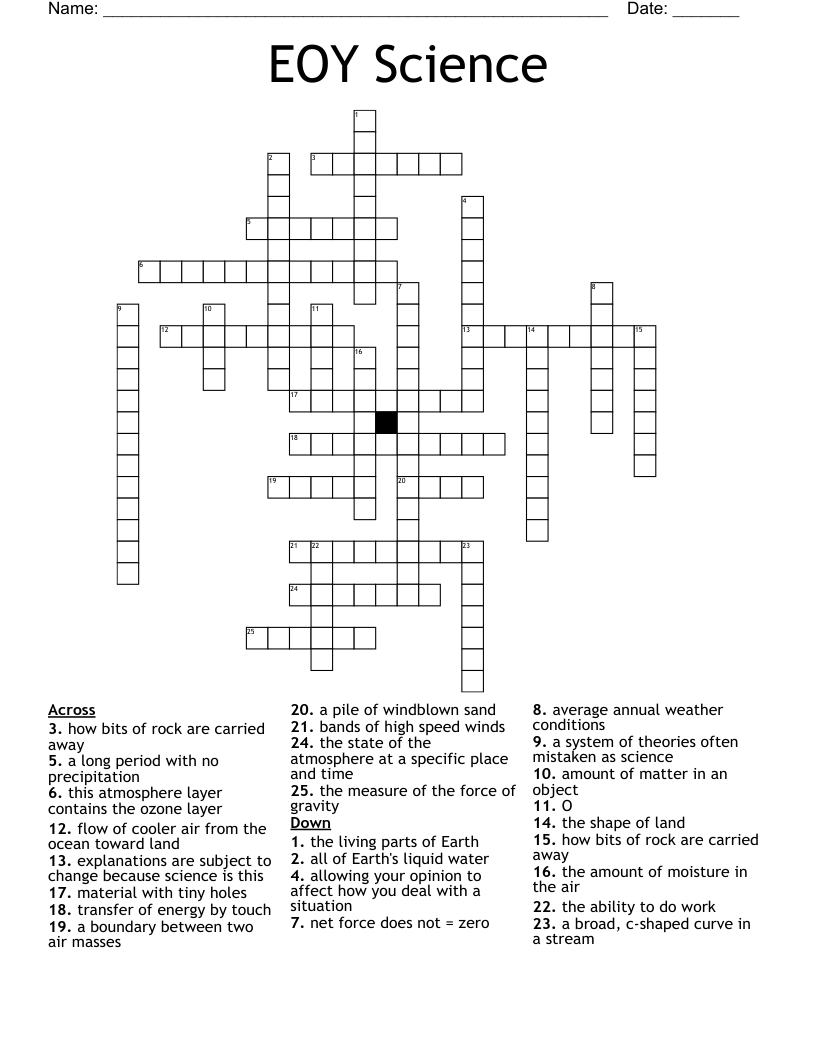 EOY Science Crossword